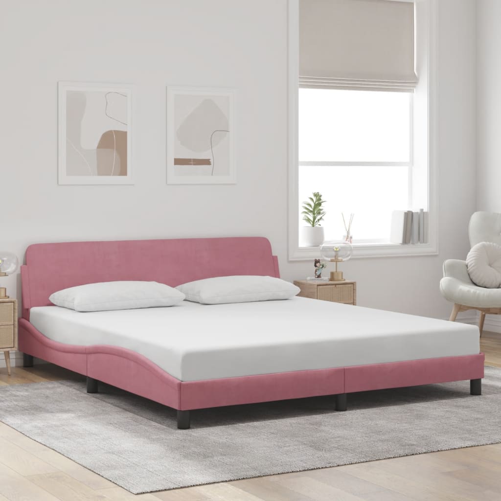Bedframe met hoofdeinde "Dover" 180x200 cm fluweel roze is nu te koop bij PeponiXL, paradijselijk wonen!