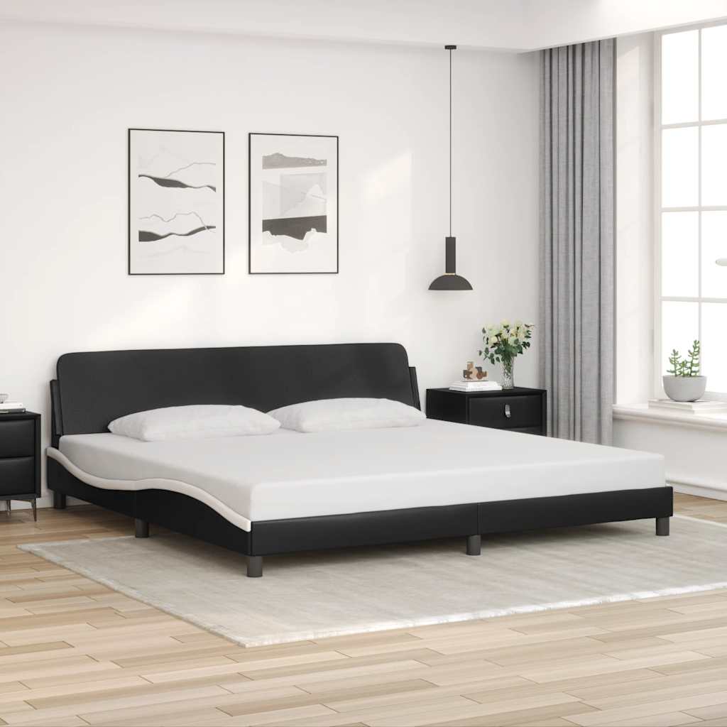 Bedframe "Dover" kunstleer zwart en wit 200x200 cm is nu te koop bij PeponiXL, paradijselijk wonen!