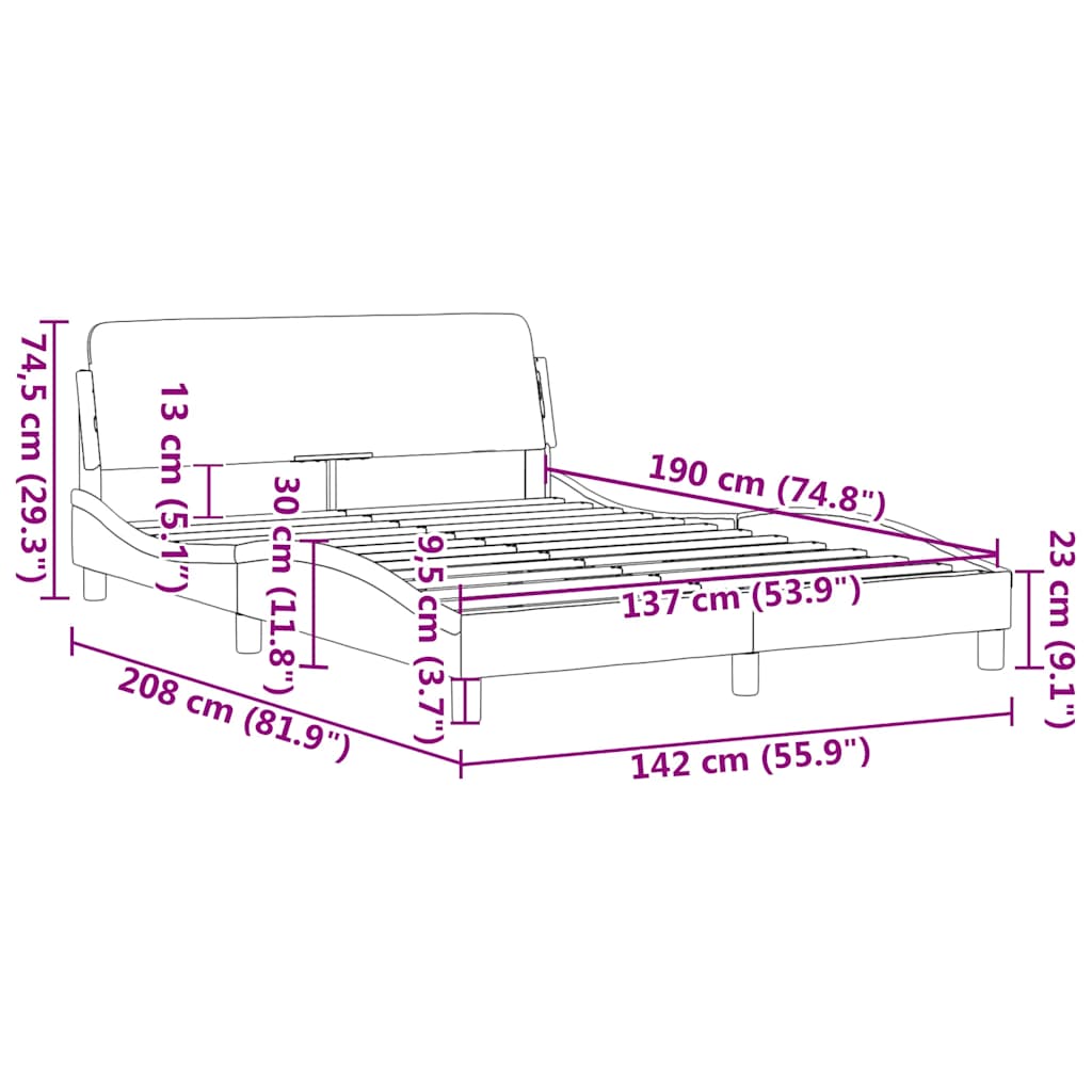 Bedframe "Dover" fluweel donkergrijs 137x190 cm