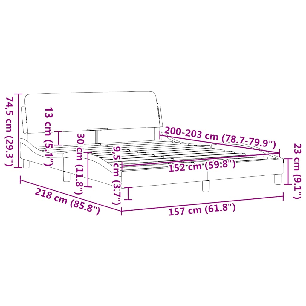 Bedframe "Dover" stof lichtgrijs 152x203 cm