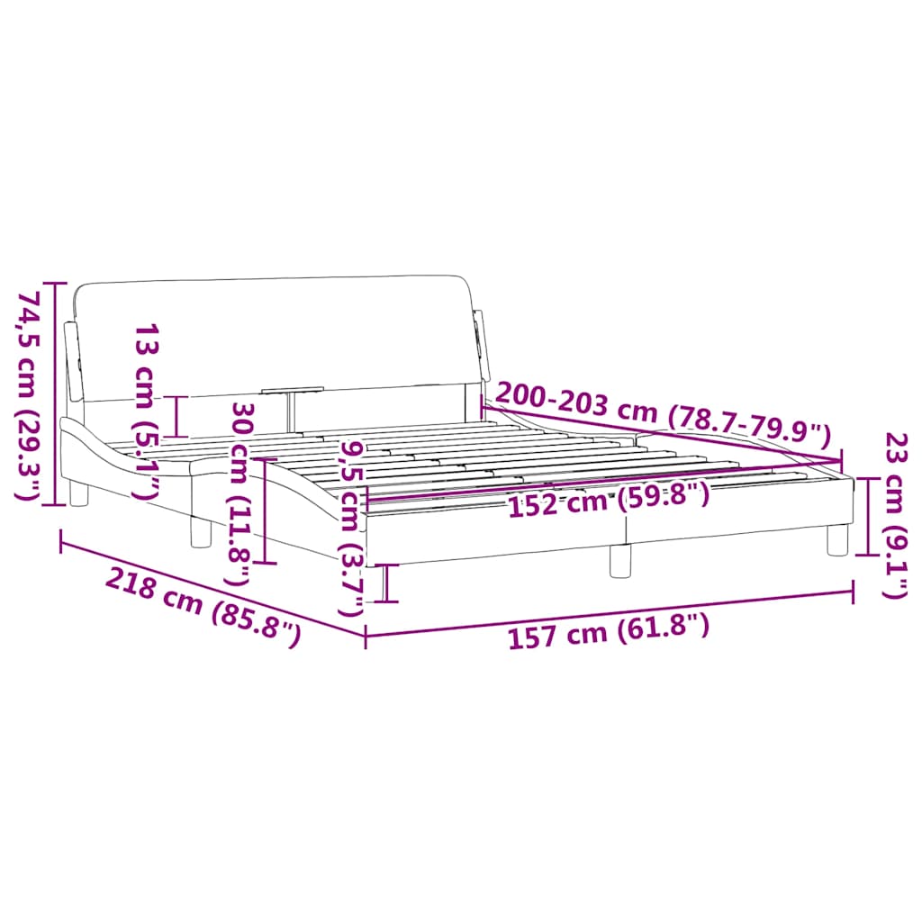 Bedframe "Dover" fluweel donkergrijs 152x203 cm