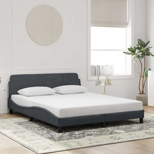 Bedframe "Dover" fluweel donkergrijs 152x203 cm is nu te koop bij PeponiXL, paradijselijk wonen!