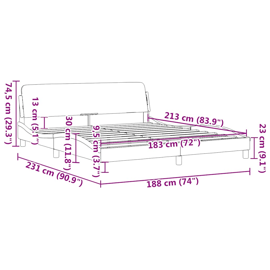 Bedframe "Dover" stof lichtgrijs 183x213 cm