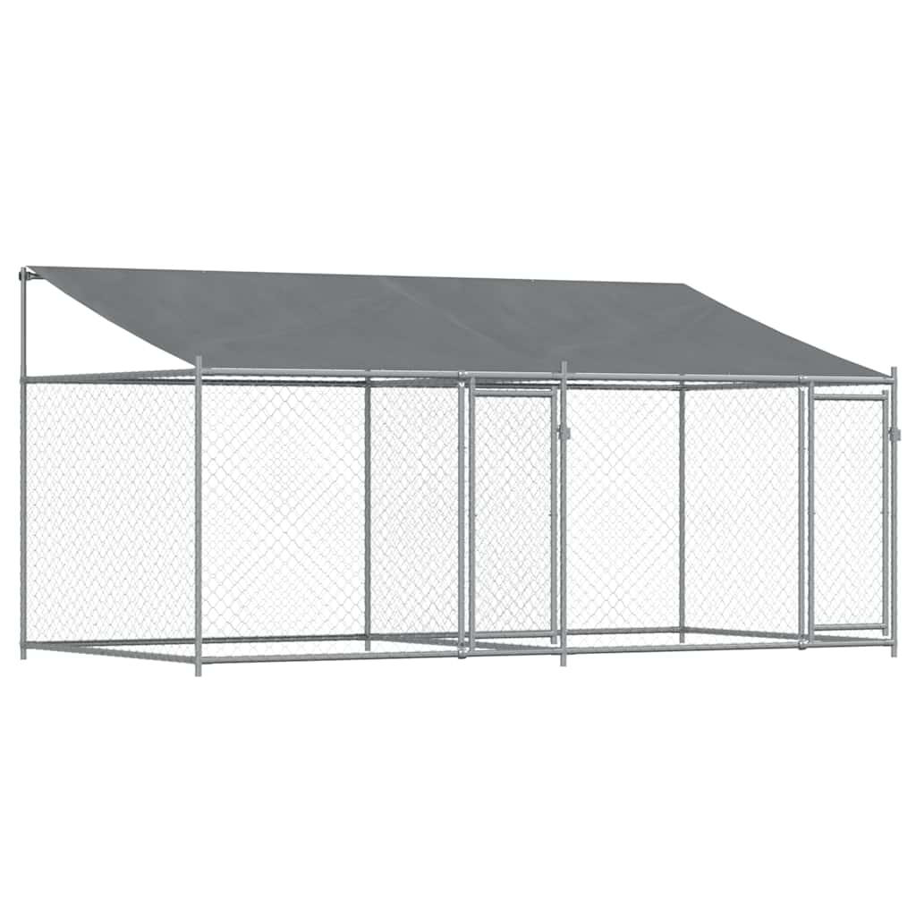 Hondenhok met dak en deuren 4x2x2 m gegalvaniseerd staal grijs is nu te koop bij PeponiXL, paradijselijk wonen!