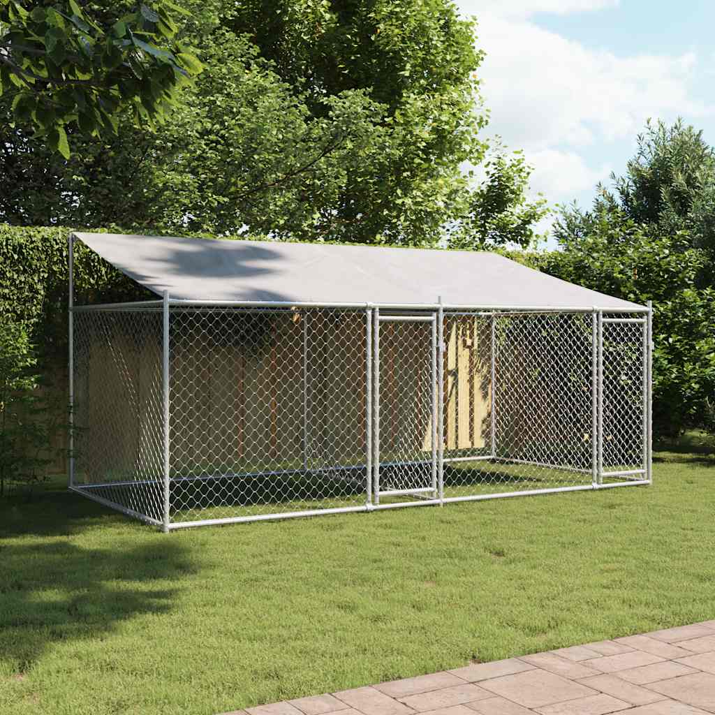 Hondenhok met dak en deuren 4x2x2 m gegalvaniseerd staal grijs is nu te koop bij PeponiXL, paradijselijk wonen!