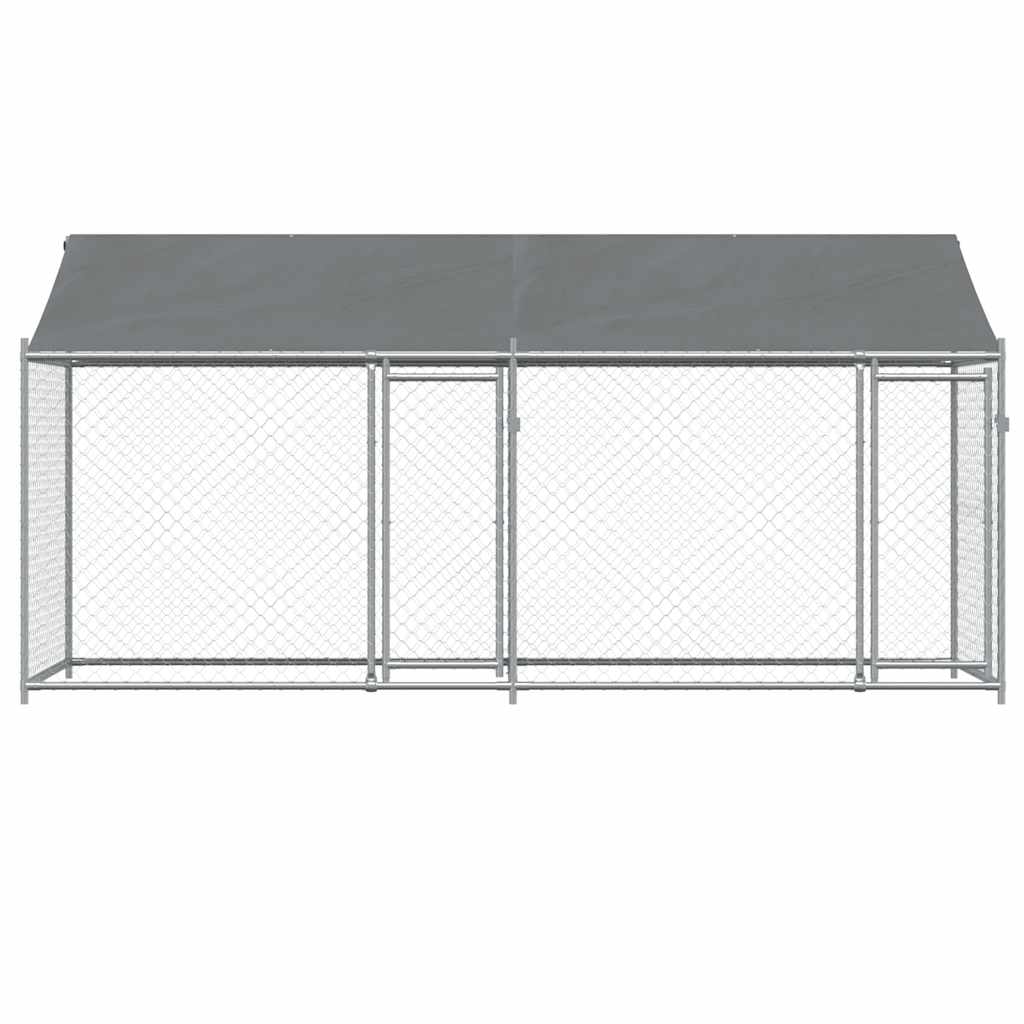 Hondenhok met dak en deuren 4x2x2 m gegalvaniseerd staal grijs is nu te koop bij PeponiXL, paradijselijk wonen!