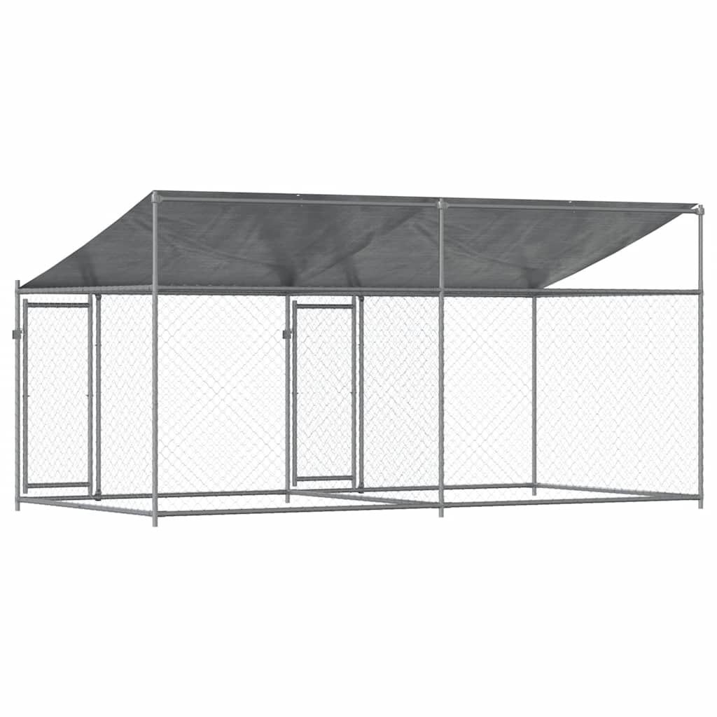 Hondenhok met dak en deuren 4x2x2 m gegalvaniseerd staal grijs is nu te koop bij PeponiXL, paradijselijk wonen!