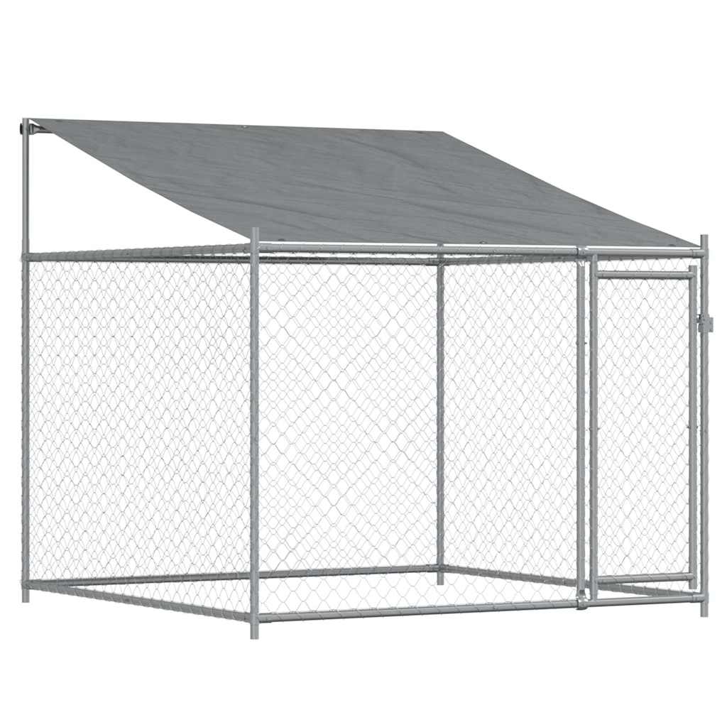Hondenhok met dak en deuren 4x2x2 m gegalvaniseerd staal grijs is nu te koop bij PeponiXL, paradijselijk wonen!
