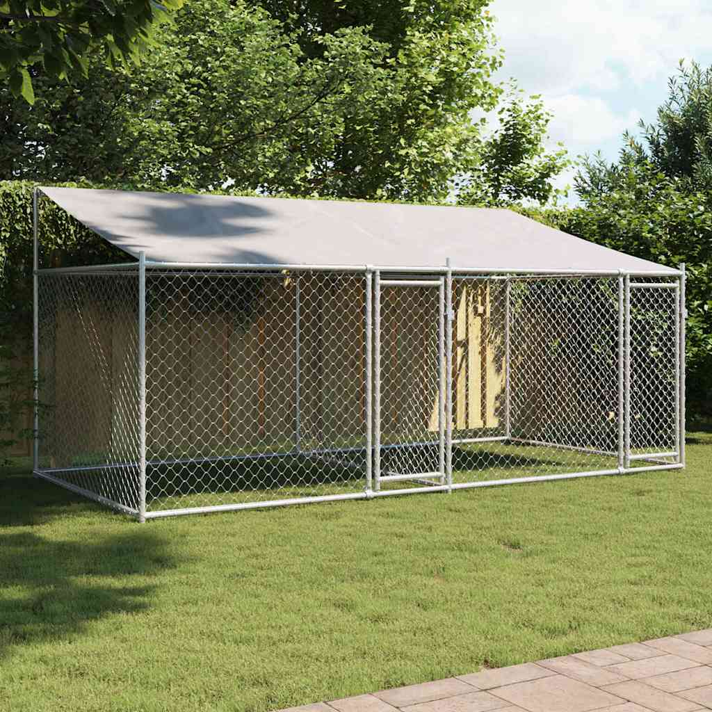 Hondenhok met dak en deuren 4x2x2 m gegalvaniseerd staal grijs is nu te koop bij PeponiXL, paradijselijk wonen!