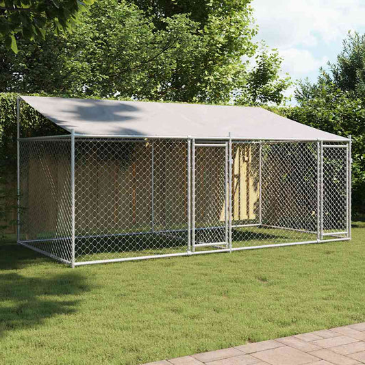 Hondenhok met dak en deuren 4x2x2 m gegalvaniseerd staal grijs is nu te koop bij PeponiXL, paradijselijk wonen!
