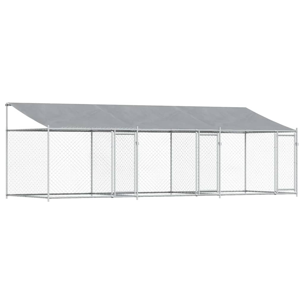 Hondenhok met dak en deuren 6x2x2 m gegalvaniseerd staal grijs is nu te koop bij PeponiXL, paradijselijk wonen!