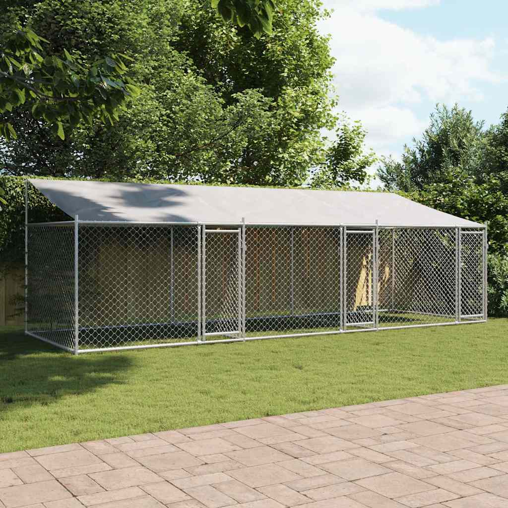 Hondenhok met dak en deuren 6x2x2 m gegalvaniseerd staal grijs is nu te koop bij PeponiXL, paradijselijk wonen!
