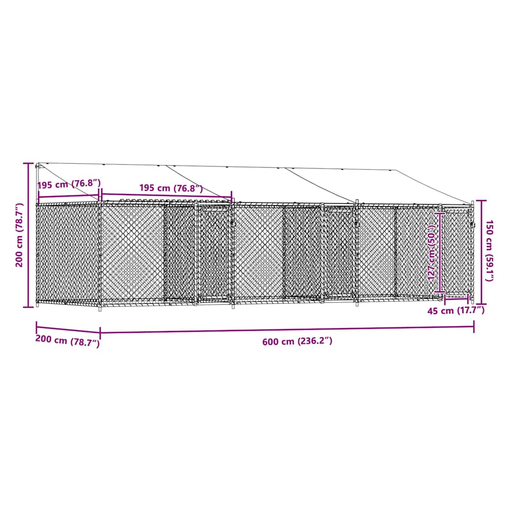 Hondenhok met dak en deuren 6x2x2 m gegalvaniseerd staal grijs is nu te koop bij PeponiXL, paradijselijk wonen!