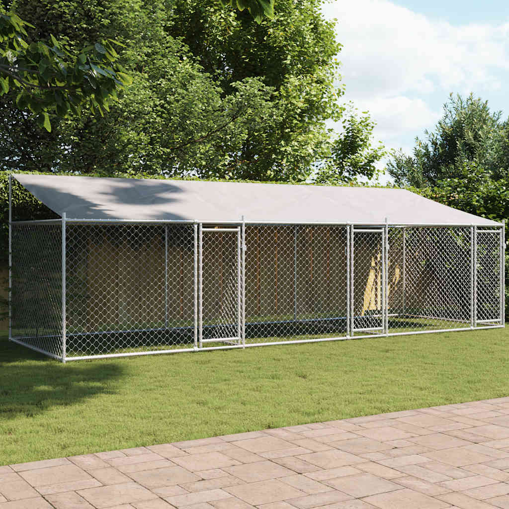 Hondenhok met dak en deuren 6x2x2 m gegalvaniseerd staal grijs is nu te koop bij PeponiXL, paradijselijk wonen!