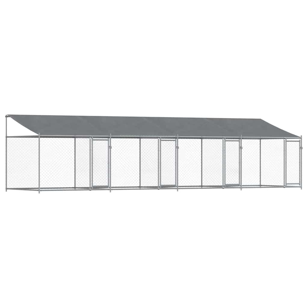 Hondenhok met dak en deuren 8x2x2 m gegalvaniseerd staal grijs is nu te koop bij PeponiXL, paradijselijk wonen!
