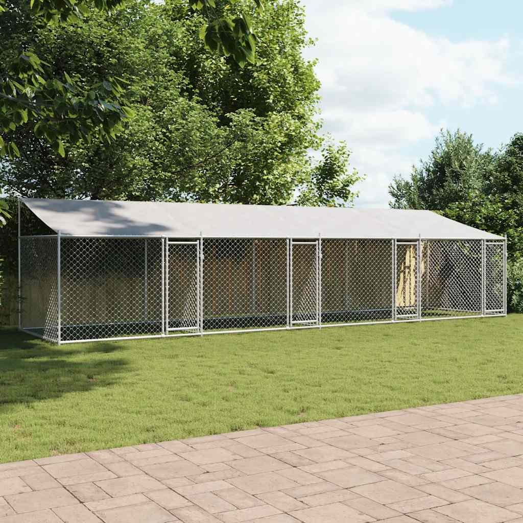 Hondenhok met dak en deuren 8x2x2 m gegalvaniseerd staal grijs is nu te koop bij PeponiXL, paradijselijk wonen!
