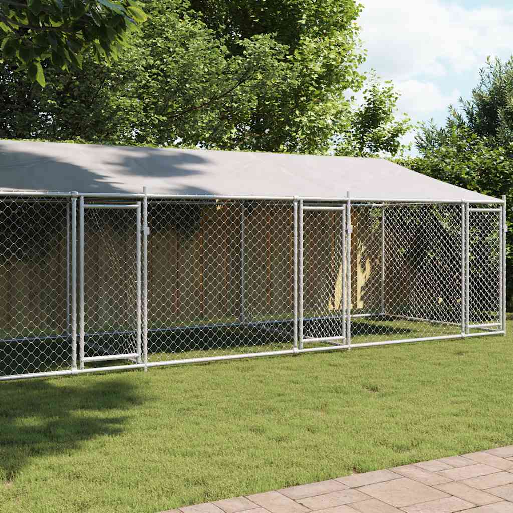 Hondenhok met dak en deuren 8x2x2 m gegalvaniseerd staal grijs is nu te koop bij PeponiXL, paradijselijk wonen!