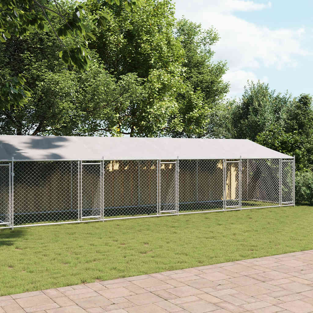 Hondenhok met dak en deuren 10x2x2 m gegalvaniseerd staal grijs is nu te koop bij PeponiXL, paradijselijk wonen!