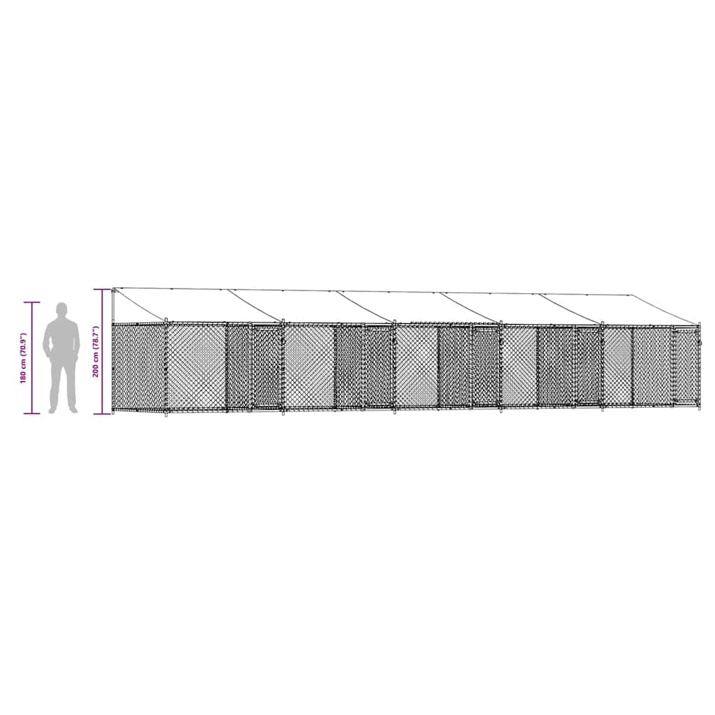 Hondenhok met dak en deuren 10x2x2 m gegalvaniseerd staal grijs is nu te koop bij PeponiXL, paradijselijk wonen!