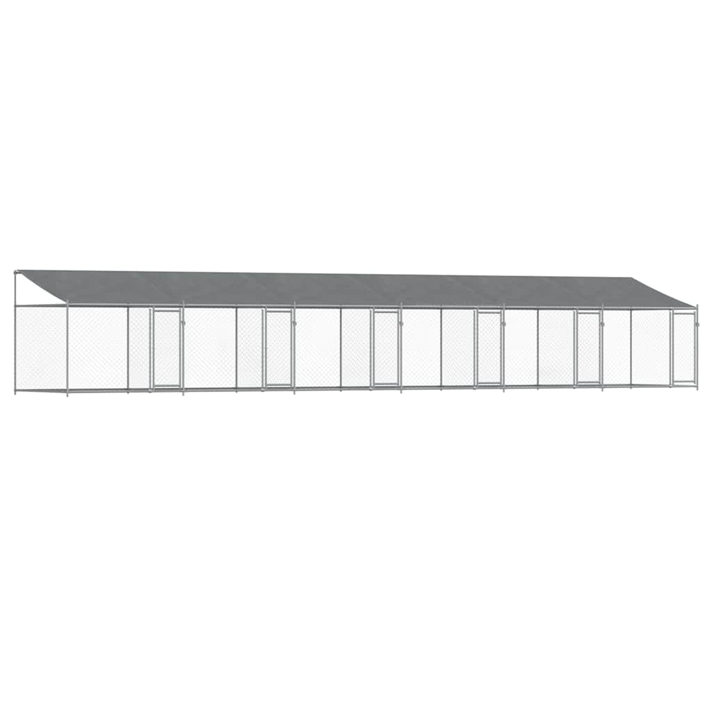 Hondenhok met dak en deuren 12x2x2 m gegalvaniseerd staal grijs is nu te koop bij PeponiXL, paradijselijk wonen!