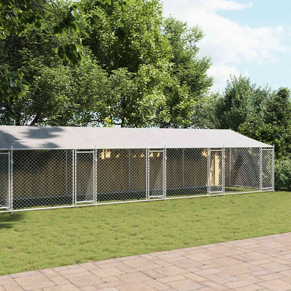 Hondenhok met dak en deuren 12x2x2 m gegalvaniseerd staal grijs is nu te koop bij PeponiXL, paradijselijk wonen!