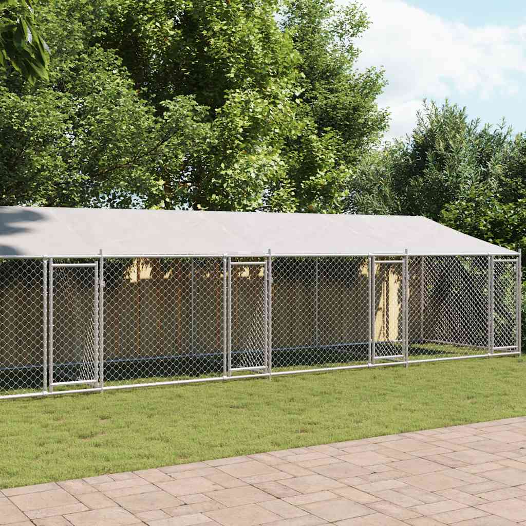 Hondenhok met dak en deuren 12x2x2 m gegalvaniseerd staal grijs is nu te koop bij PeponiXL, paradijselijk wonen!