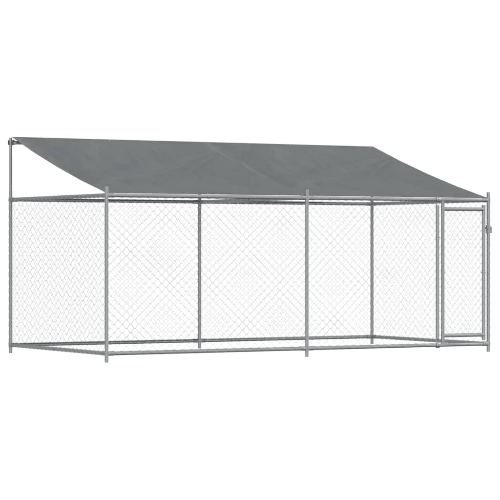 Hondenhok met dak en deur 4x2x2 m gegalvaniseerd staal grijs is nu te koop bij PeponiXL, paradijselijk wonen!