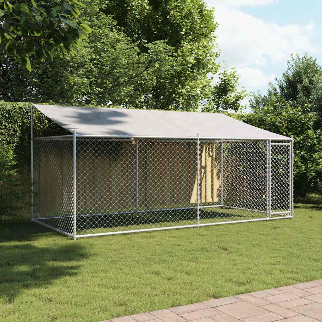 Hondenhok met dak en deur 4x2x2 m gegalvaniseerd staal grijs is nu te koop bij PeponiXL, paradijselijk wonen!