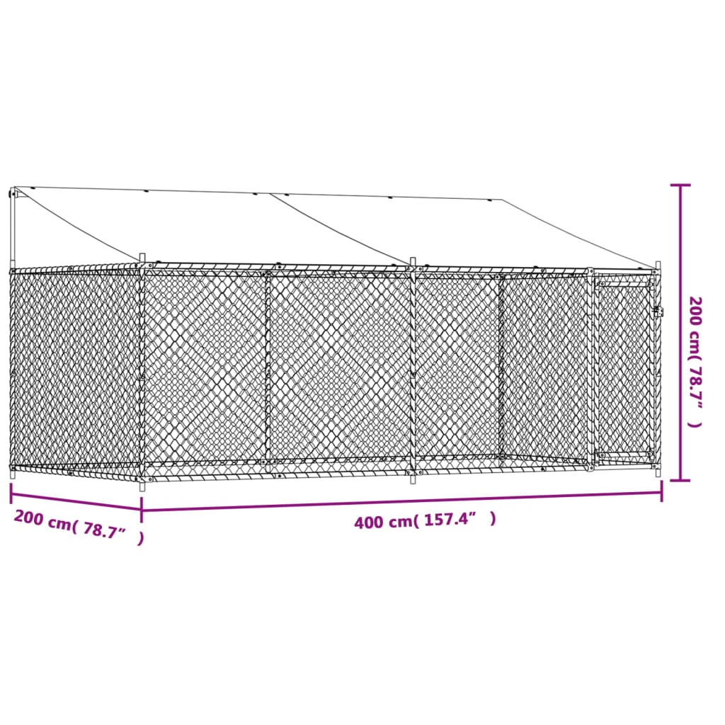 Hondenhok met dak en deur 4x2x2 m gegalvaniseerd staal grijs is nu te koop bij PeponiXL, paradijselijk wonen!