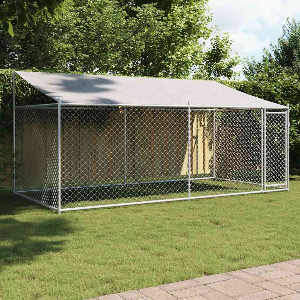 Hondenhok met dak en deur 4x2x2 m gegalvaniseerd staal grijs is nu te koop bij PeponiXL, paradijselijk wonen!