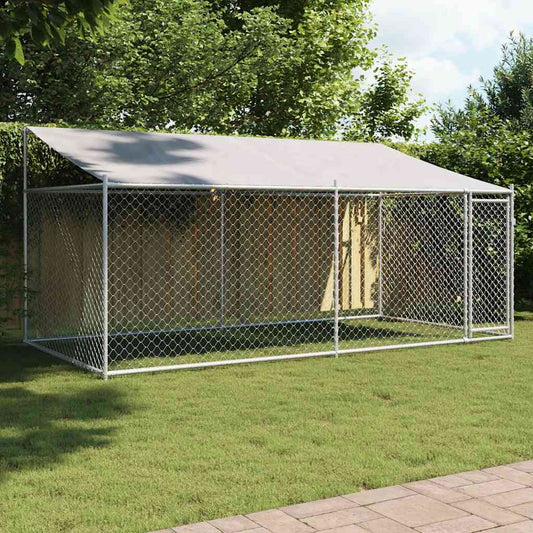 Hondenhok met dak en deur 4x2x2 m gegalvaniseerd staal grijs is nu te koop bij PeponiXL, paradijselijk wonen!