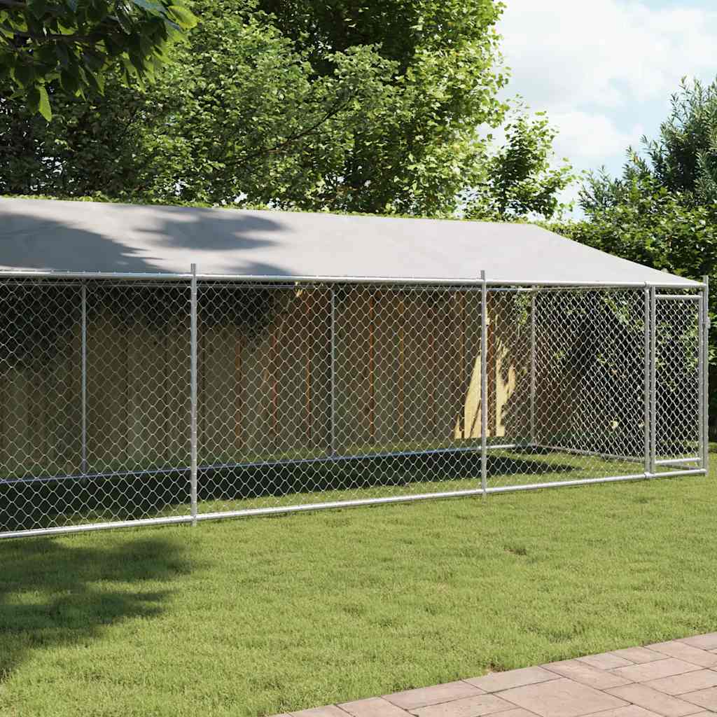 Hondenhok met dak en deur 8x2x2 m gegalvaniseerd staal grijs is nu te koop bij PeponiXL, paradijselijk wonen!
