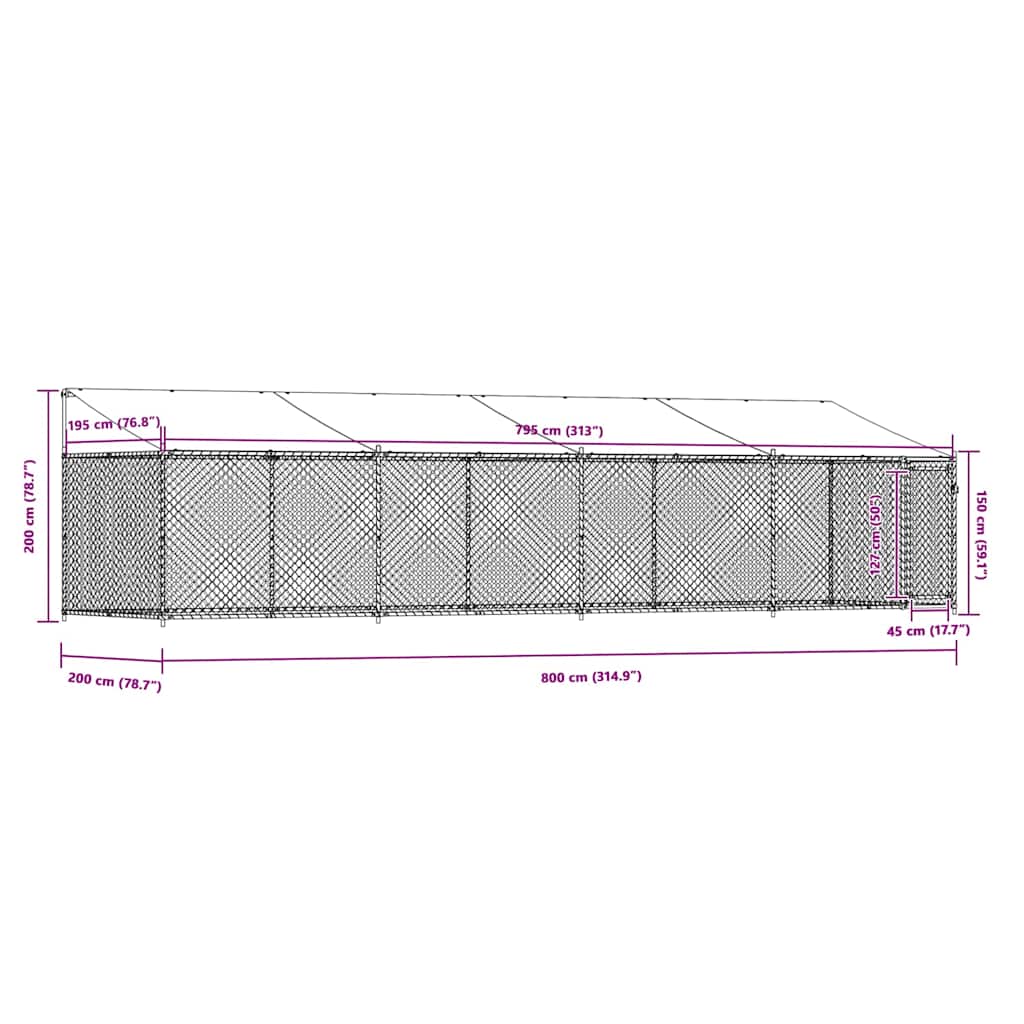 Hondenhok met dak en deur 8x2x2 m gegalvaniseerd staal grijs is nu te koop bij PeponiXL, paradijselijk wonen!
