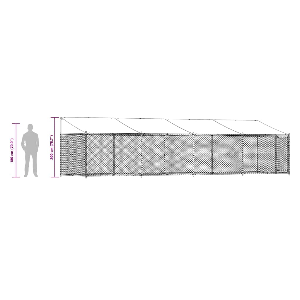 Hondenhok met dak en deur 8x2x2 m gegalvaniseerd staal grijs is nu te koop bij PeponiXL, paradijselijk wonen!