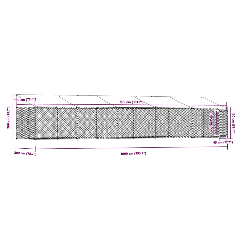 Hondenhok met dak en deur 10x2x2 m gegalvaniseerd staal grijs is nu te koop bij PeponiXL, paradijselijk wonen!