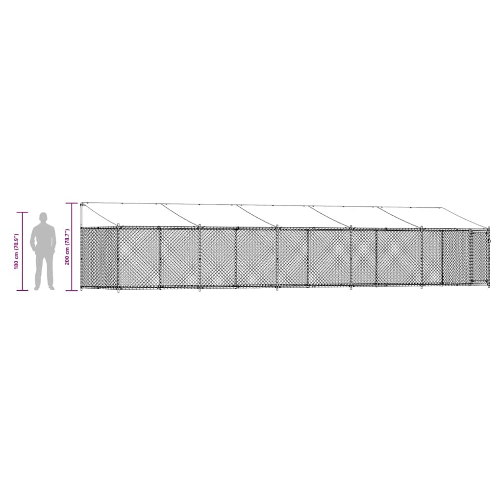 Hondenhok met dak en deur 10x2x2 m gegalvaniseerd staal grijs is nu te koop bij PeponiXL, paradijselijk wonen!