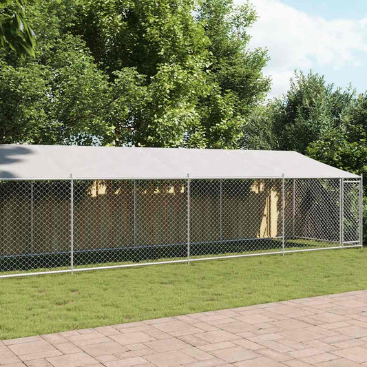 Hondenhok met dak en deur 10x2x2 m gegalvaniseerd staal grijs is nu te koop bij PeponiXL, paradijselijk wonen!
