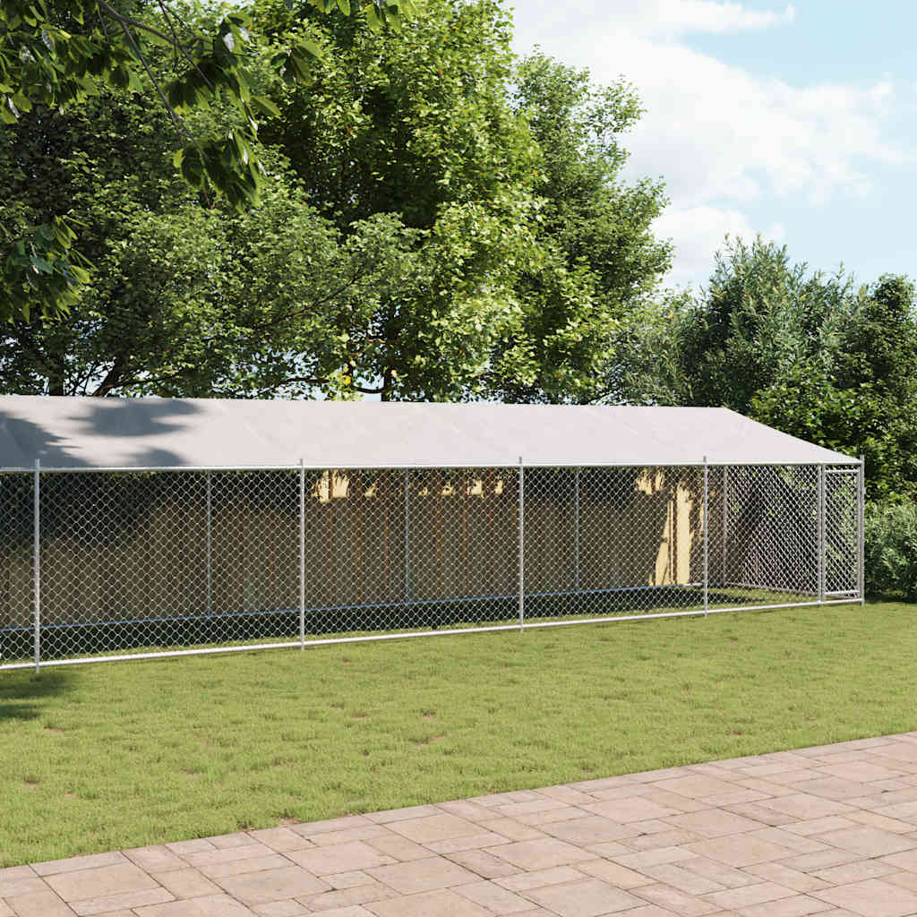 Hondenhok met dak en deur 12x2x2 m gegalvaniseerd staal grijs is nu te koop bij PeponiXL, paradijselijk wonen!