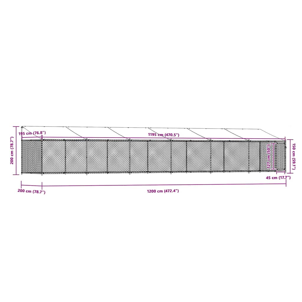 Hondenhok met dak en deur 12x2x2 m gegalvaniseerd staal grijs is nu te koop bij PeponiXL, paradijselijk wonen!