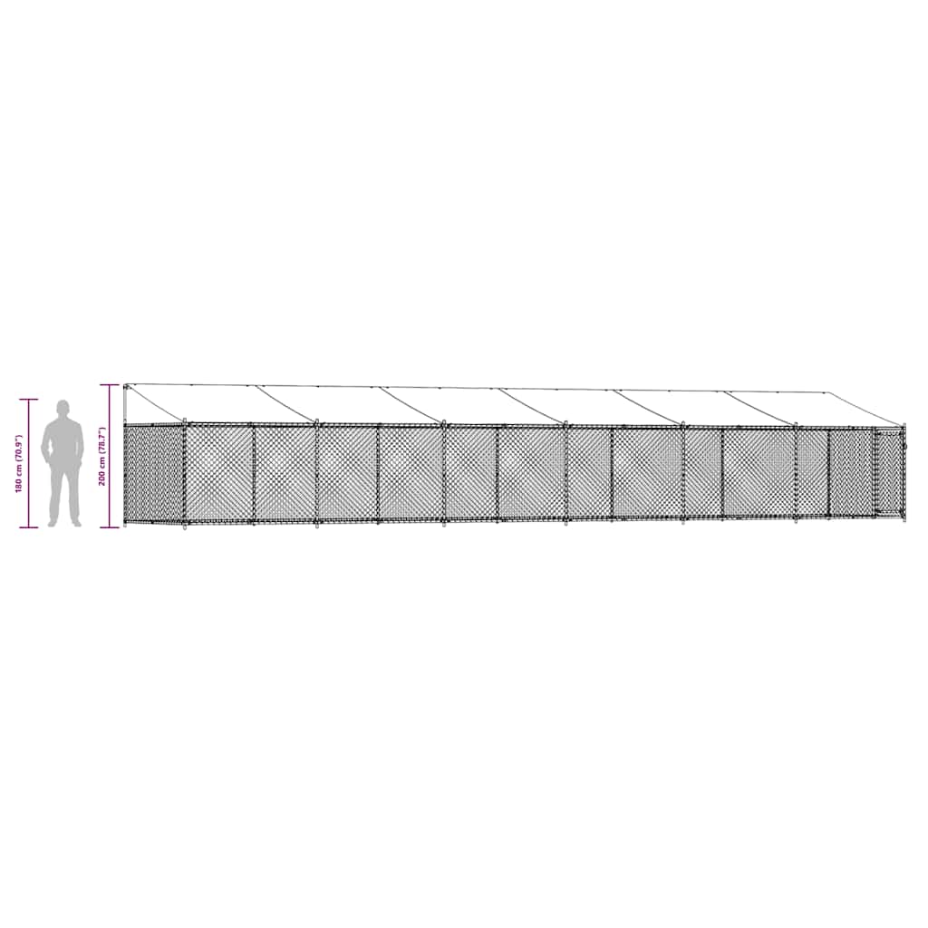 Hondenhok met dak en deur 12x2x2 m gegalvaniseerd staal grijs is nu te koop bij PeponiXL, paradijselijk wonen!