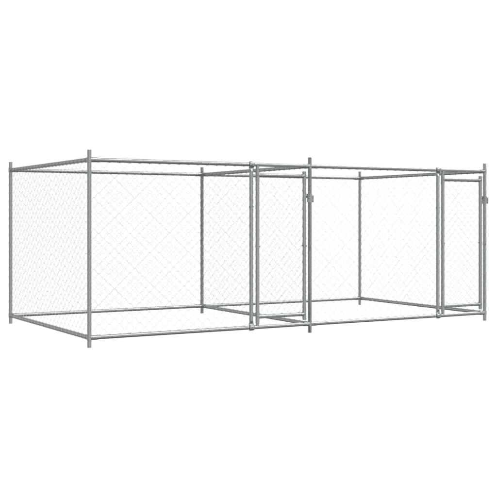 Hondenhok met deuren 4x2x1,5 m gegalvaniseerd staal grijs is nu te koop bij PeponiXL, paradijselijk wonen!