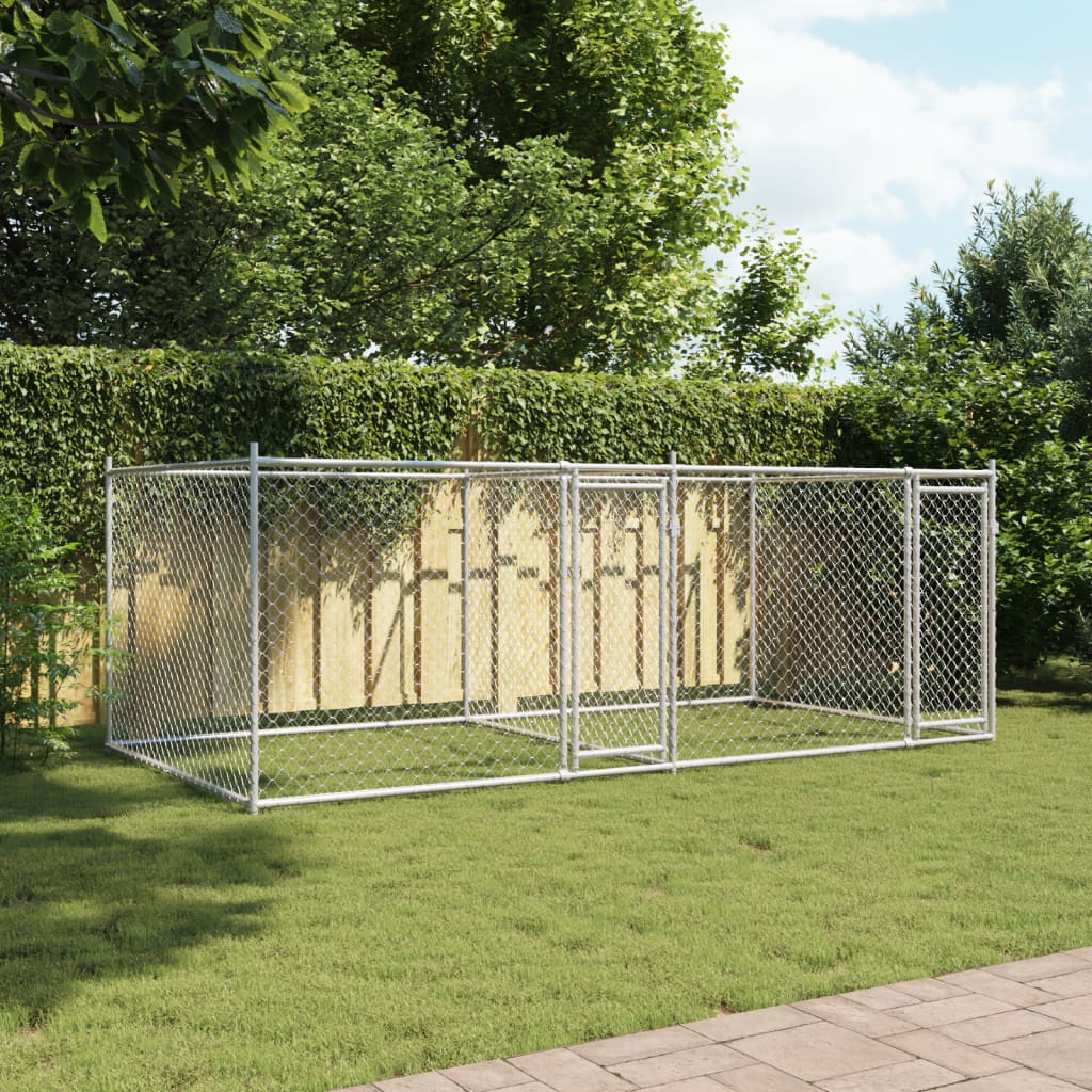 Hondenhok met deuren 4x2x1,5 m gegalvaniseerd staal grijs is nu te koop bij PeponiXL, paradijselijk wonen!