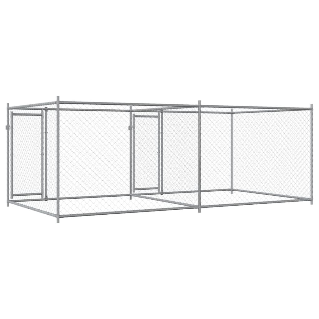 Hondenhok met deuren 4x2x1,5 m gegalvaniseerd staal grijs is nu te koop bij PeponiXL, paradijselijk wonen!