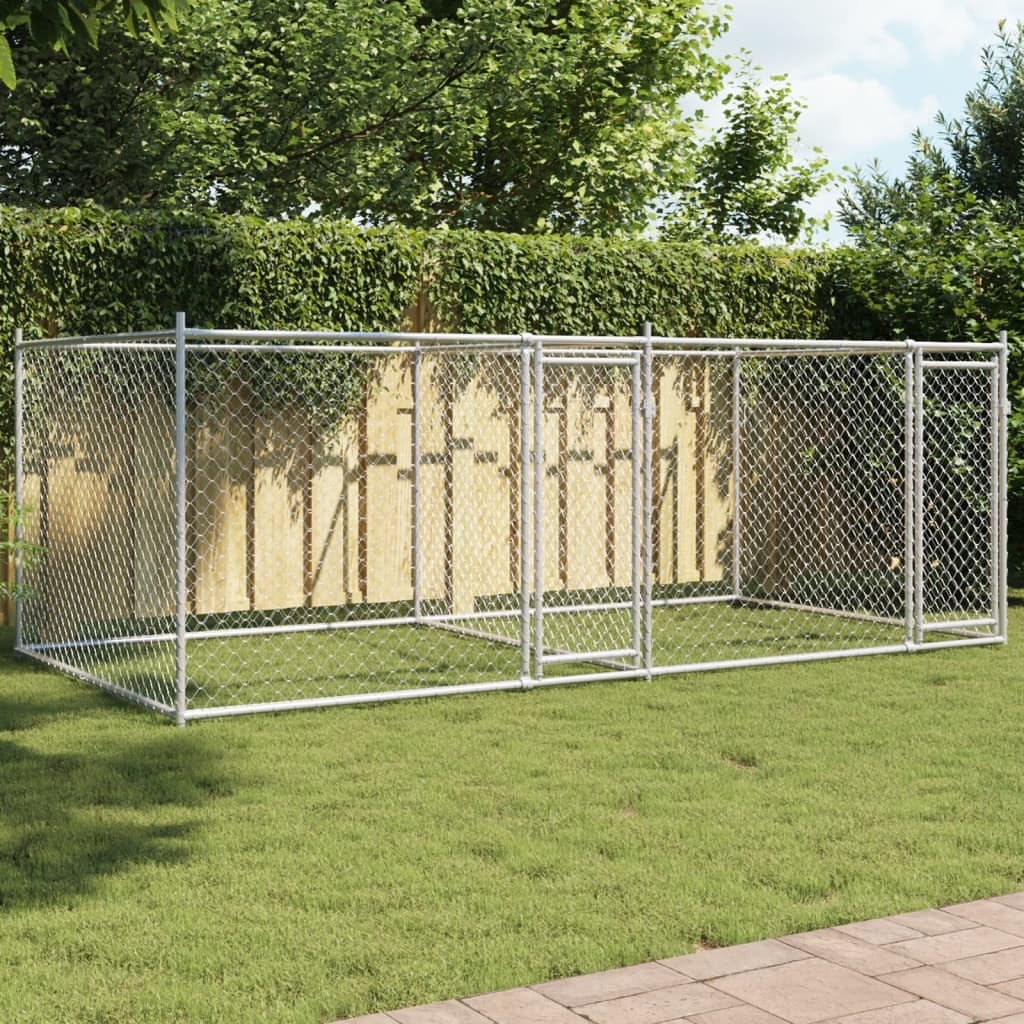 Hondenhok met deuren 4x2x1,5 m gegalvaniseerd staal grijs is nu te koop bij PeponiXL, paradijselijk wonen!