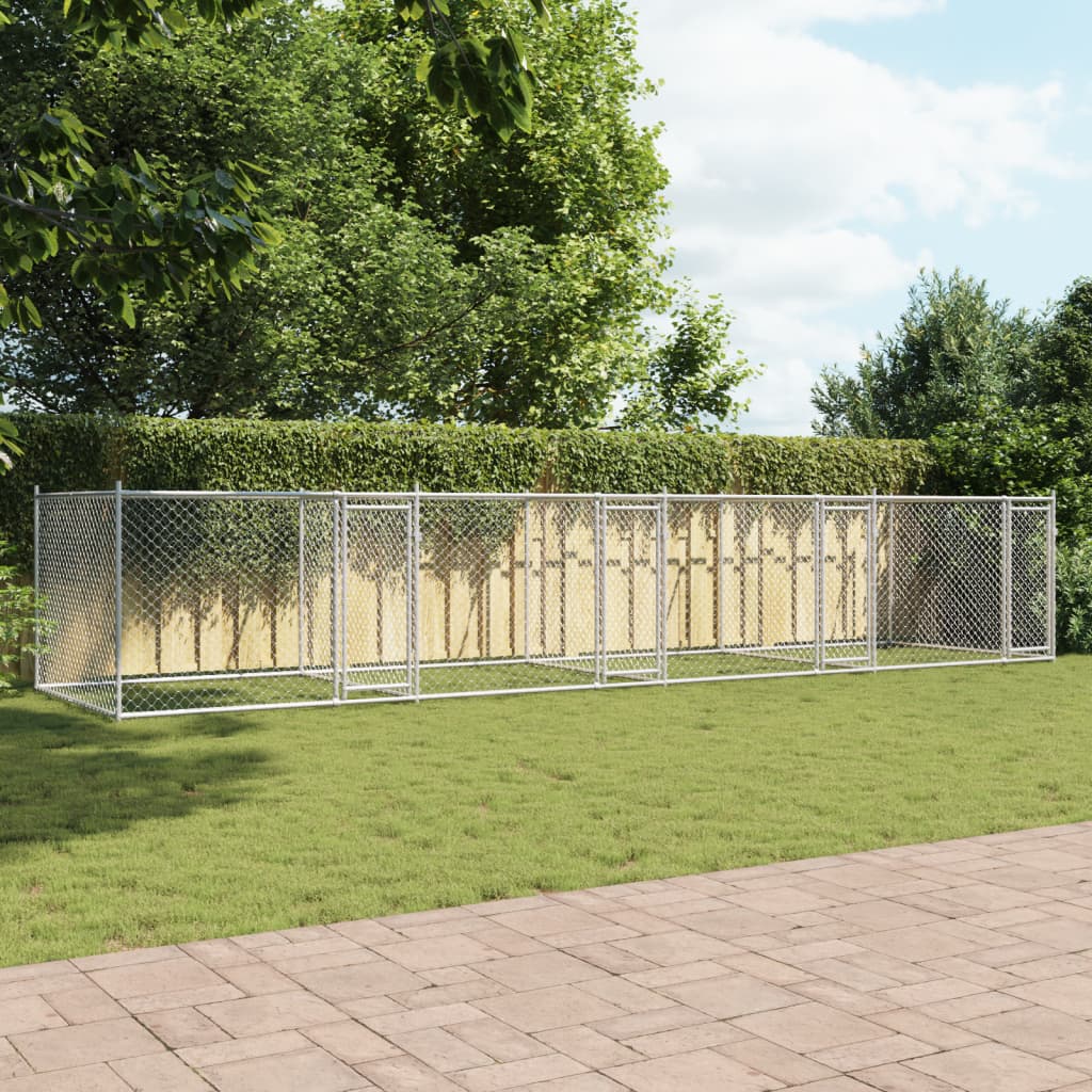 Hondenhok met deuren 8x2x1,5 m gegalvaniseerd staal grijs is nu te koop bij PeponiXL, paradijselijk wonen!