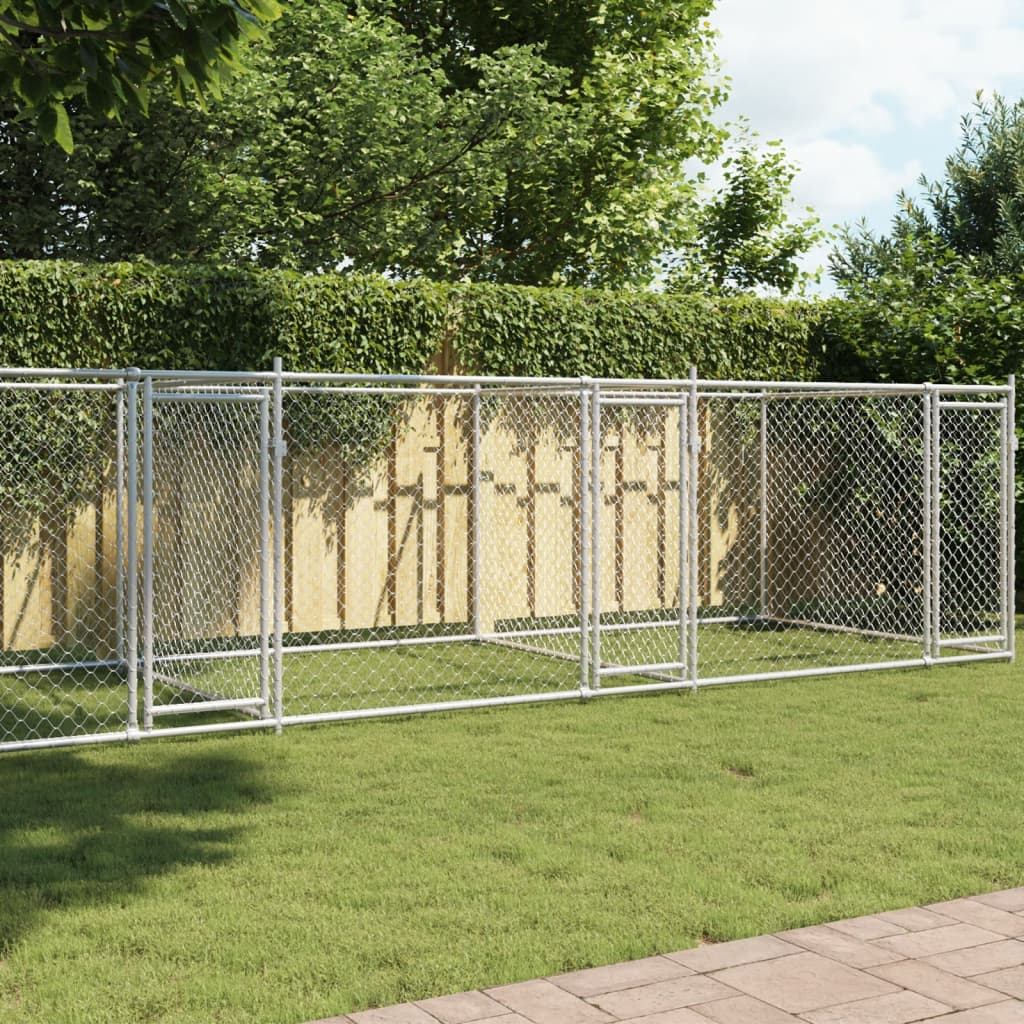Hondenhok met deuren 8x2x1,5 m gegalvaniseerd staal grijs is nu te koop bij PeponiXL, paradijselijk wonen!