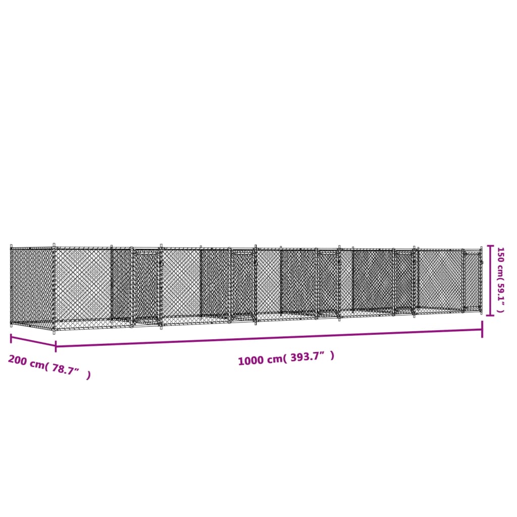 Hondenhok met deuren 10x2x1,5 m gegalvaniseerd staal grijs is nu te koop bij PeponiXL, paradijselijk wonen!