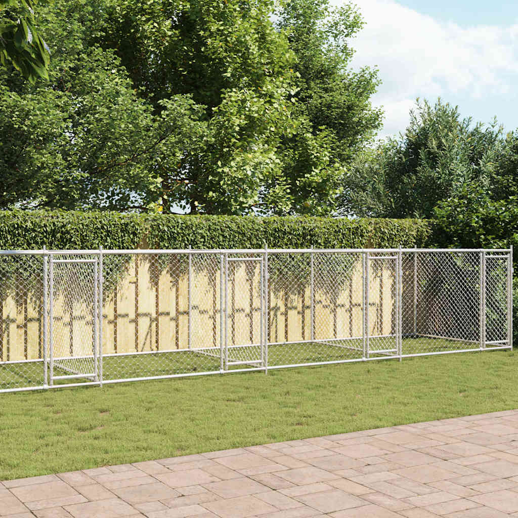 Hondenhok met deuren 12x2x1,5 m gegalvaniseerd staal grijs is nu te koop bij PeponiXL, paradijselijk wonen!