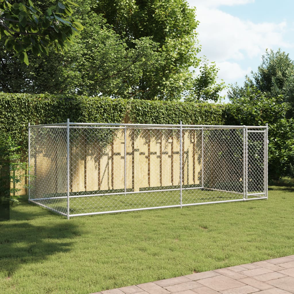 Hondenhok met deur 4x2x1,5 m gegalvaniseerd staal grijs is nu te koop bij PeponiXL, paradijselijk wonen!