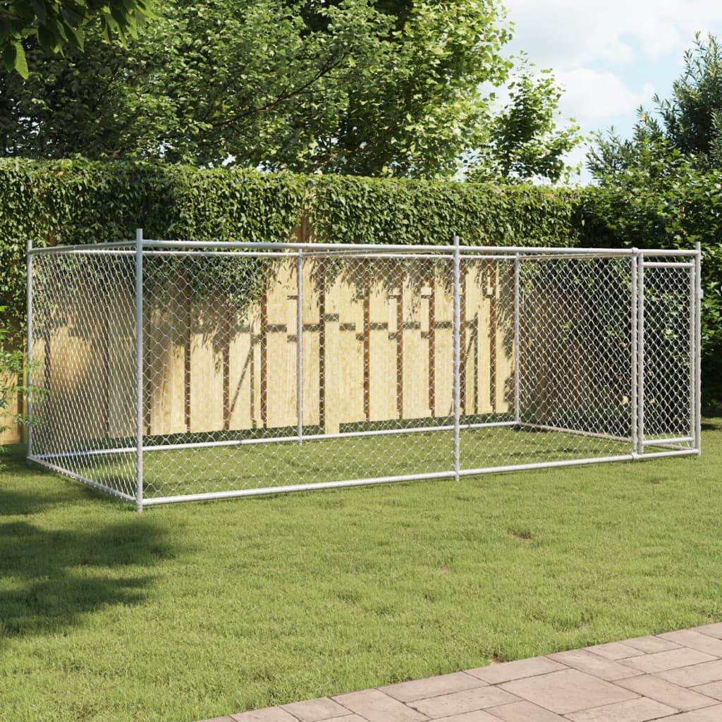 Hondenhok met deur 4x2x1,5 m gegalvaniseerd staal grijs is nu te koop bij PeponiXL, paradijselijk wonen!